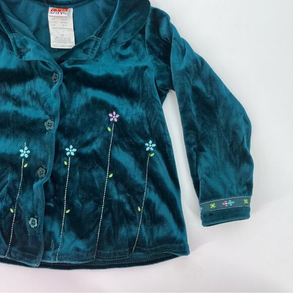 Vintage McKids Green Velvet Embroidered Floral Button Down Collared Top Size 3T - Picture 5 of 8
